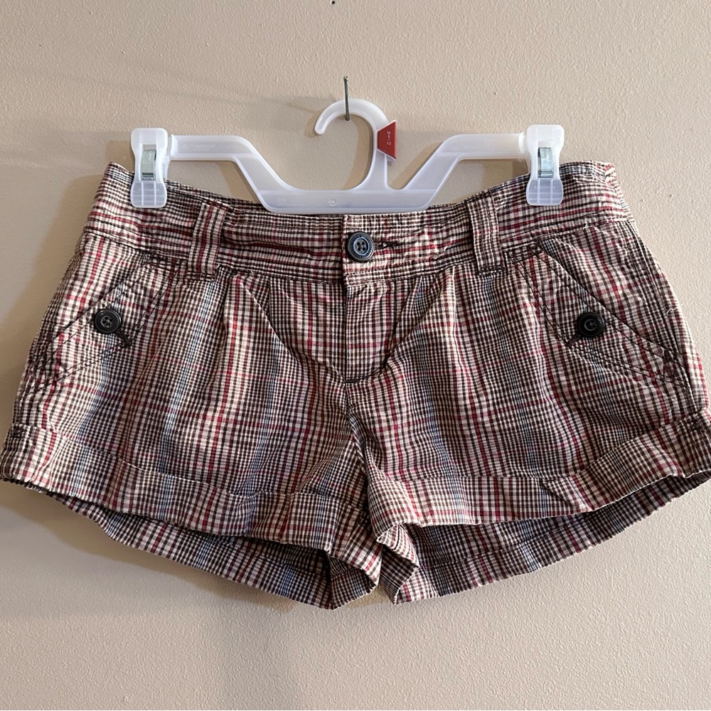 Cute vintage 2000s brown plaid, bubble short shorts, perfect grunge style size 4